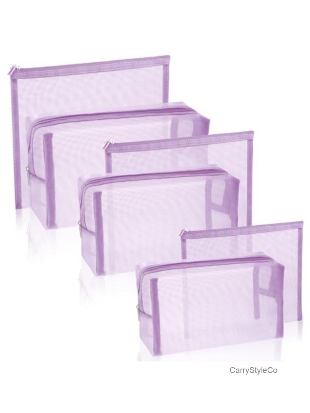 6 Pack Mesh Zipper Travel Organizer Bags Nylon Cosmetic Pouch Makeup Case